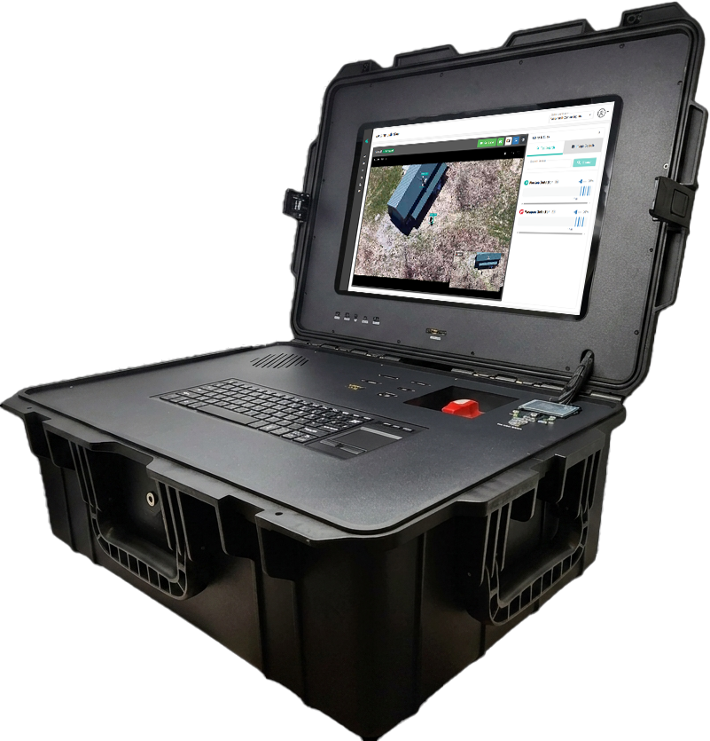 FACES2 AI Scout F2-710 rugged portable case displaying AI detections on a live drone feed — official manufacturer image