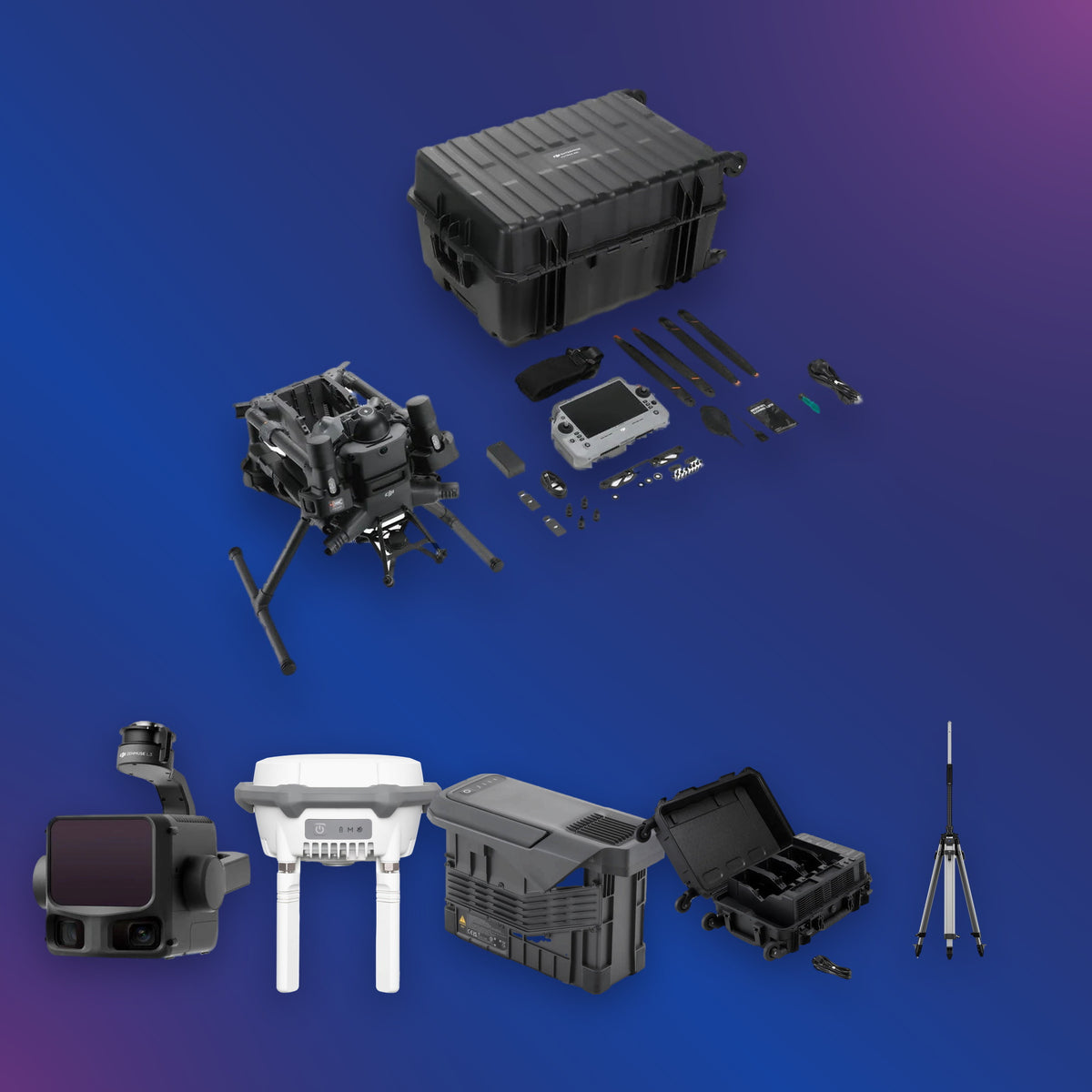 LiDAR drone kit — DJI Matrice 400, Zenmuse L3, D-RTK 3 station, TB100 batteries and BS100 charging station
