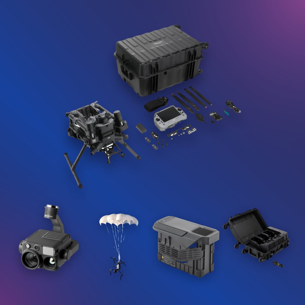 Thermal Inspection Kit — DJI Matrice 400 with Zenmuse H30T, AP100 parachute, TB100 batteries and BS100 battery station